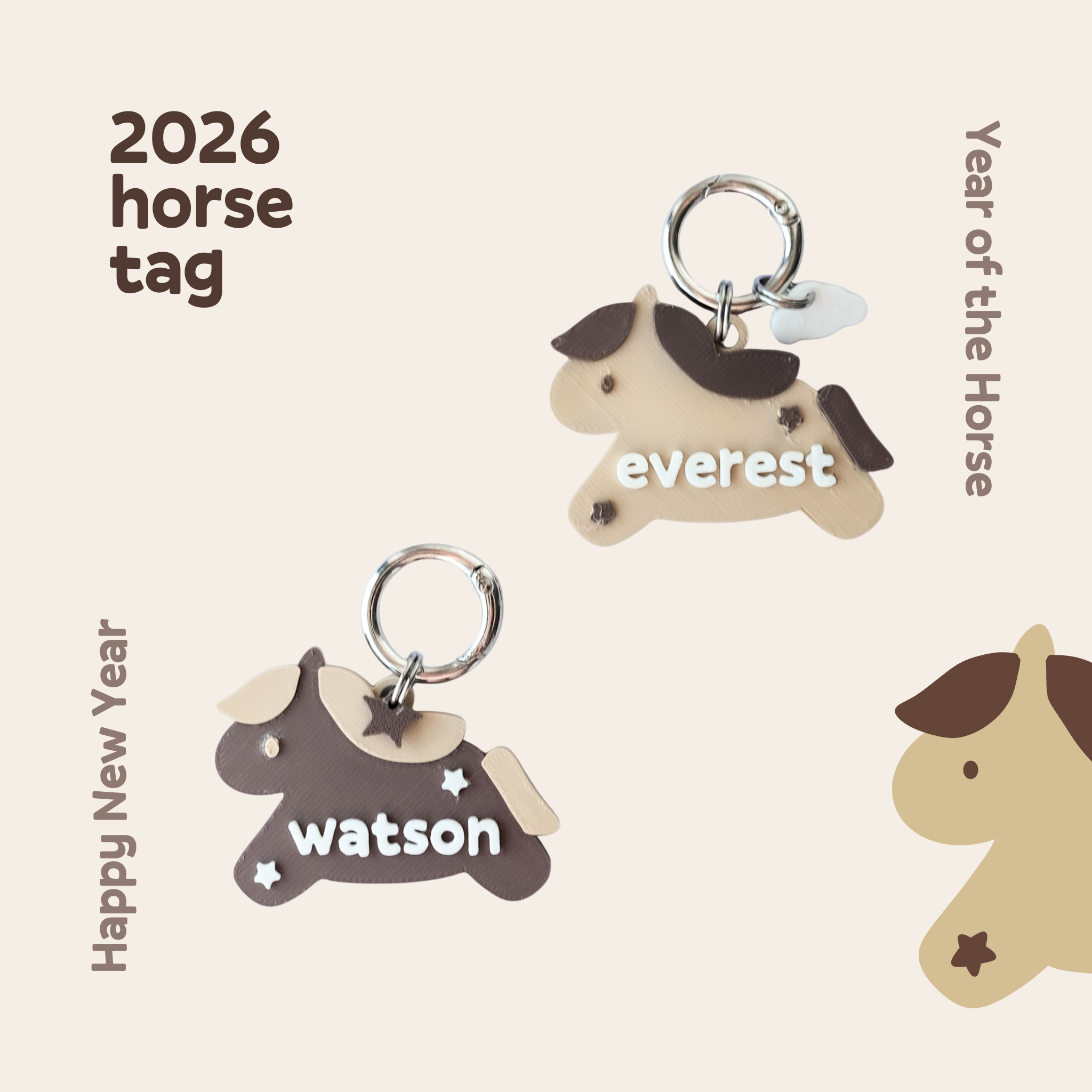 year of the horse custom name tag