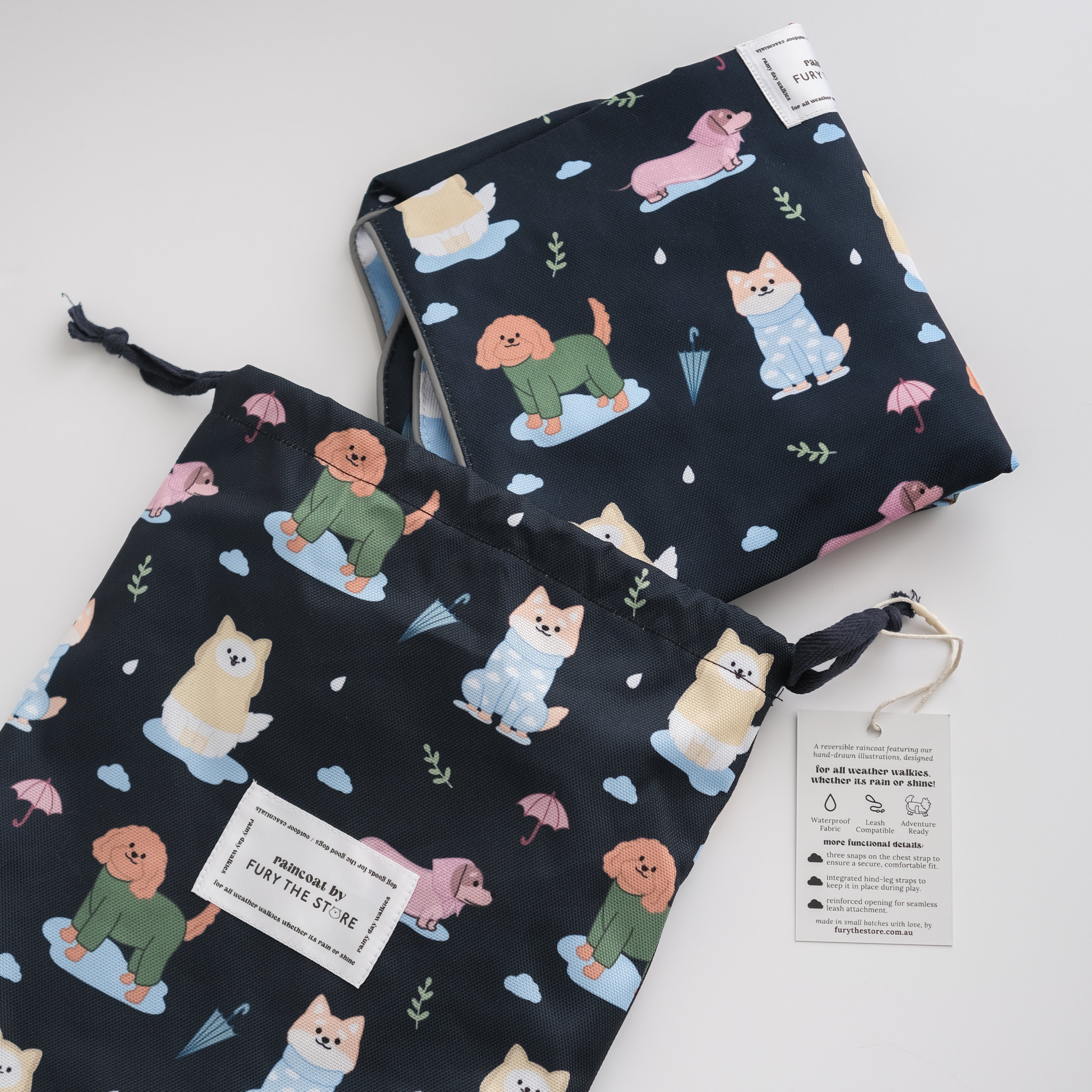 dogs in the rain reversible raincoat