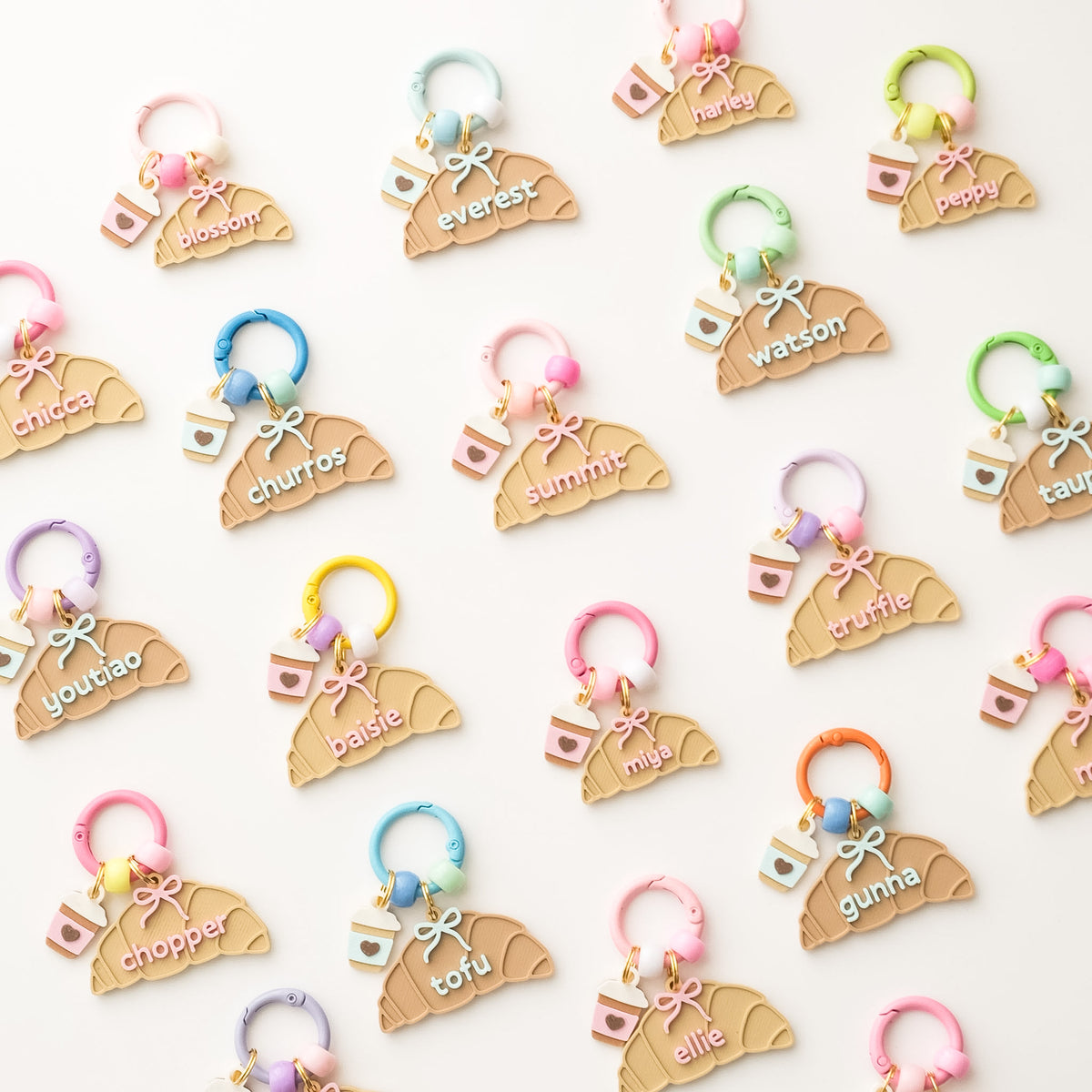 croissant & coffee custom name tag set