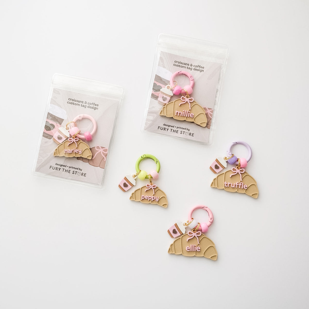 croissant & coffee custom name tag set