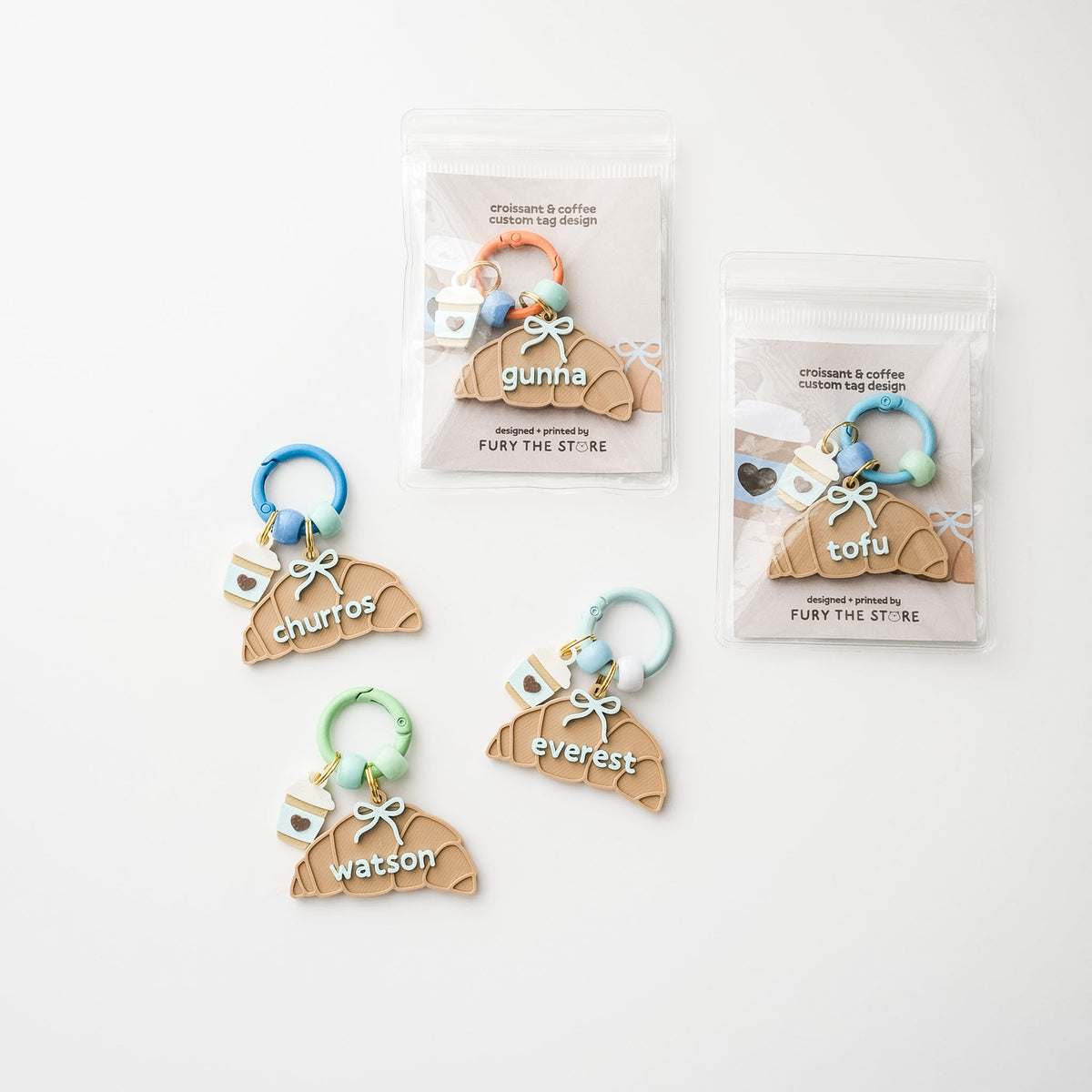 croissant & coffee custom name tag set